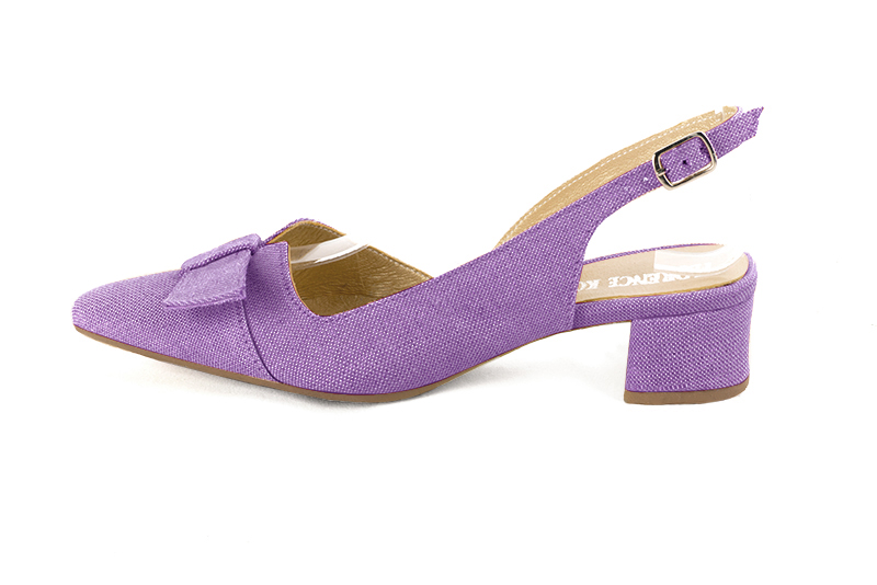 Amethyst purple women's slingback shoes. Tapered toe. Low flare heels. Profile view - Florence KOOIJMAN